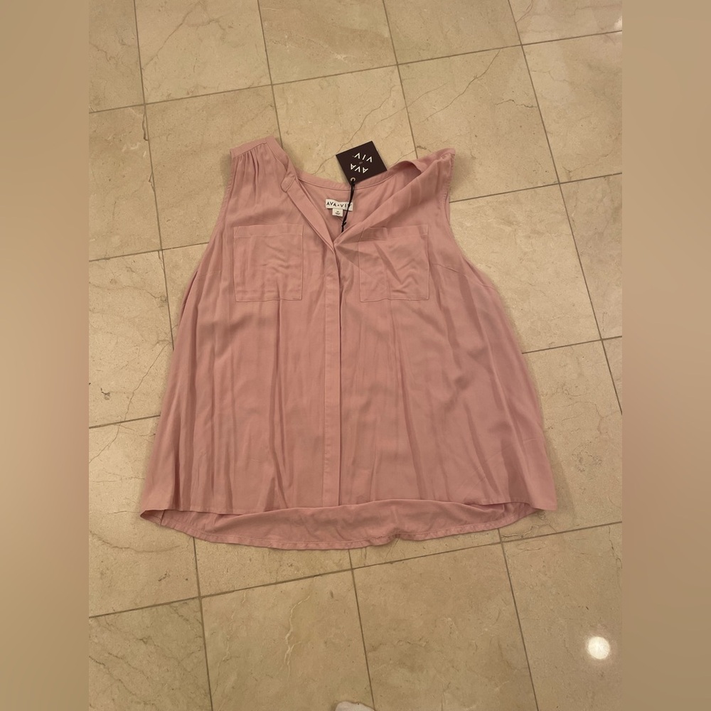 NWT AVA & VIV Pink/Salmon Sleeveless Button Up Blouse